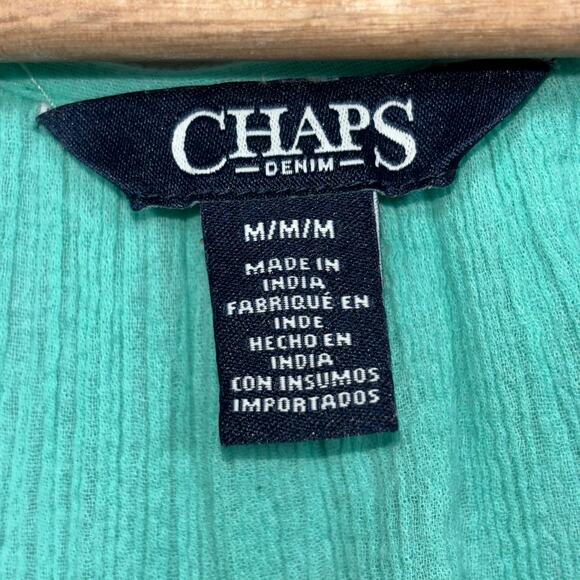 Chaps Embroidered Green Aqua Tank Top Medium Boho Indie Hippie Flowy Fairy - Picture 4 of 6
